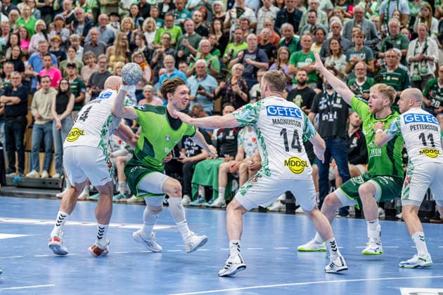 Handball Bundesliga; HSG Wetzlar - SC Magdeburg, 07.06.26 Justin Müller (HSG Wetzlar, 25), Oscar Bergendahl (SC Magdeburg, 54), Omar Ingi Magnusson (SC Magdeburg, 14), Georg Löwen ((HSG Wetzlar, 33), Daniel Pettersson (SC Magdeburg, 11) Handball Bundesliga; HSG Wetzlar - SC Magdeburg: Wetzlar, 07.06.26