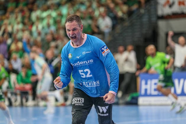 GER, Wetzlar, HSG Wetzlar vs SC Magdeburg, Daikin Handball-Bundesliga, Handball, HBL, Spielzeit 2025 2026, Buderus Arena Wetzlar, 34. Spieltag im Bild: Andreas Palicka (HSG Wetzlar 52), Parade, Emotionen, Abstiegskampf, Jubel, Freude DFB DFL REGULATIONS PROHIBIT ANY USE OF PHOTOGRAPHS AS IMAGE SEQUENCES AND OR QUASI-VIDEO, 07.06.2026