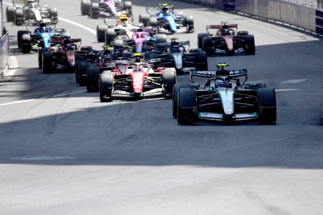 Formel 1 Louis Vuitton Grand Prix Monaco 2026 07.06.2026, Circuit de Monaco, Monte Carlo, Formel 1 Louis Vuitton Grand Prix Monaco 2026 ,im Bild Rennstart:, Andrea Kimi Antonelli (ITA), Mercedes-AMG Petronas Formula One Team, Lewis Hamilton (GBR), Scuderia Ferrari HP, Charles Leclerc (MCO), Isack Hadjar (FRA), Oracle Red Bull Racing