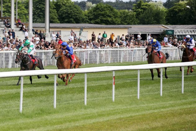 07.06.2026, Iffezheim, Baden-Wuerttemberg, GER - Abacus mit Rene Piechulek (blauer Dress) gewinnt. Galopprennbahn Baden-Baden, Iffezheim. (Pferd, Jockey, Abacus, Piechulek, Sieg, Ziel, Zielankunft) 260607B975IFFEZHEIM.JPG