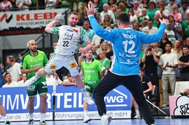 Torwurf von Lukas Mertens (SC Magdeburg, 22) GER, HSG Wetzlar vs SC Magdeburg, Handball, 1. Bundesliga, 34. Spieltag, Spielzeit 2025 2026, 07.06.2026 GER, HSG Wetzlar vs SC Magdeburg, Handball, 1. Bundesliga, 34. Spieltag, Spielzeit 2025 2026, 07.06.2026 Wetzlar