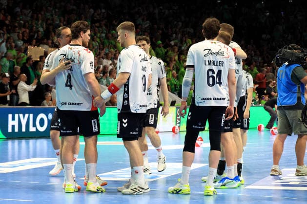 DEU, DHB, 1.HBL, Fuechse Berlin vs. Flensburger-Handewitt, 07.06.2026, Max-Schmeling-Halle, Berlin, DEU, DHB, 1.HBL, Fuechse Berlin vs. Flensburger-Handewitt, im Bild Johannes Golla (Flensburg Handewitt 4), Flensburger-Spielerkreis