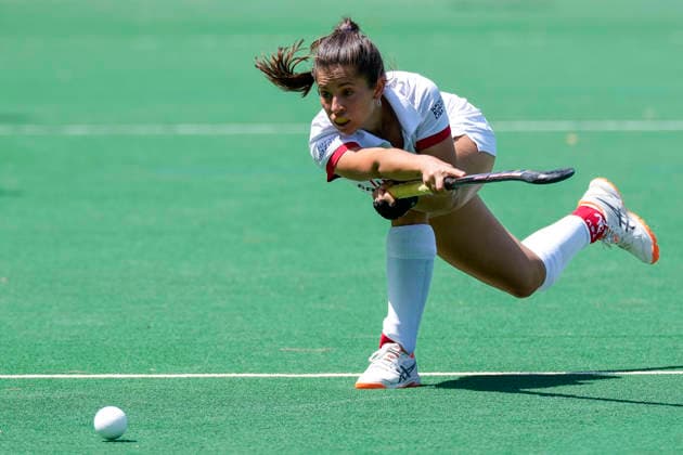 Eliana Beatriz Von Der Heyde (TSVMH, 6), am Ball, Freisteller, Ganzkörper, Einzelbild, Einzelfoto, Aktion, Action, 07.06.2026, Mannheim (Deutschland), Hockey, 2. Bundesliga, Gruppe Süd, Damen, TSV Mannheim - Nürnberger HTC