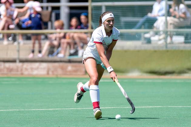 Johanna Mühl (TSVMH, 8), am Ball, Freisteller, Ganzkörper, Einzelbild, Einzelfoto, Aktion, Action, 07.06.2026, Mannheim (Deutschland), Hockey, 2. Bundesliga, Gruppe Süd, Damen, TSV Mannheim - Nürnberger HTC