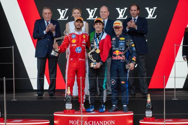 Rainier III, Albert II, Grimaldis, Charlene von Monaco, Podium,Andrea Kimi Antonelli 12, Mercedes-AMG Petronas F1 Team, Isack Hadjar 6, Oracle Red Bull Racing, Lewis Hamilton 44, Scuderia Ferrari HP, Toto Wolff, Team Principal Mercedes-AMG Petronas Formula One Team, Race Day, Grosser Preis von Monaco, Motorsport, Herren, Formel 1, 07.06.2026 Monte Carlo Monaco MCO