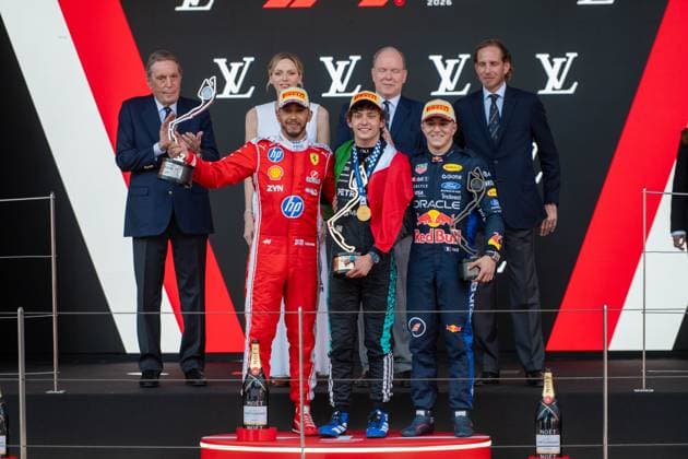 Rainier III, Albert II, Grimaldis, Charlene von Monaco, Podium,Andrea Kimi Antonelli 12, Mercedes-AMG Petronas F1 Team, Isack Hadjar 6, Oracle Red Bull Racing, Lewis Hamilton 44, Scuderia Ferrari HP, Toto Wolff, Team Principal Mercedes-AMG Petronas Formula One Team, Race Day, Grosser Preis von Monaco, Motorsport, Herren, Formel 1, 07.06.2026 Monte Carlo Monaco MCO