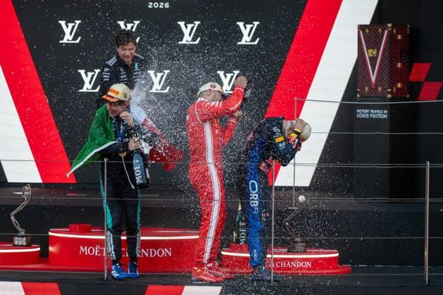 Podium, Andrea Kimi Antonelli 12, Mercedes-AMG Petronas F1 Team, Isack Hadjar 6, Oracle Red Bull Racing, Lewis Hamilton 44, Scuderia Ferrari HP, Toto Wolff, Team Principal Mercedes-AMG Petronas Formula One Team Race Day, Grosser Preis von Monaco, Motorsport, Herren, Formel 1, 07.06.2026 Monte Carlo Monaco MCO