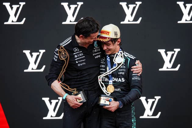 F1 - MONACO GRAND PRIX 2026 WOLFF Toto (aut), Team Principal & CEO of Mercedes AMG F1 Team, portrait KIMI ANTONELLI Andrea (ita), Mercedes AMG F1 Team W16, portrait podium during the Formula 1 Grand Prix de Canada 2026, 6th round of the 2026 Formula One World Championship, WM, Weltmeisterschaft from June 5 to 7, 2026 on the Circuit de Monaco, in Monte-Carlo, Monaco - Monte-CarloMonaco Copyright: xXavixBonillax