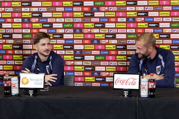SOCCER - FIFA World Cup, WM, Weltmeisterschaft, Fussball 2026, preview SANTA BARBARA, CALIFORNIA,USA,07.JUN.26 - SOCCER - FIFA World Cup 2026, USA, Mexico, Canada, preview, Oesterreichischer Fussball-Bund, press conference, PK, Pressekonferenz team AUT. Image shows Romano Schmid and Konrad Laimer (AUT). GEPAxpictures xArminxRauthner
