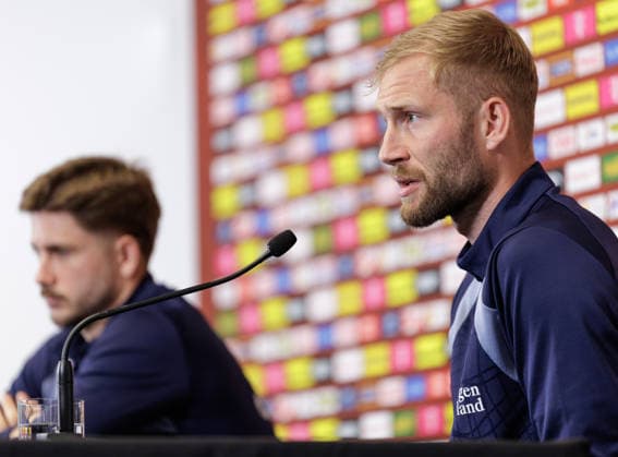 SOCCER - FIFA World Cup, WM, Weltmeisterschaft, Fussball 2026, preview SANTA BARBARA, CALIFORNIA,USA,07.JUN.26 - SOCCER - FIFA World Cup 2026, USA, Mexico, Canada, preview, Oesterreichischer Fussball-Bund, press conference, PK, Pressekonferenz team AUT. Image shows Romano Schmid and Konrad Laimer (AUT). GEPAxpictures xArminxRauthner