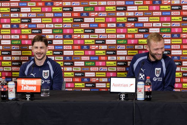 SOCCER - FIFA World Cup, WM, Weltmeisterschaft, Fussball 2026, preview SANTA BARBARA, CALIFORNIA,USA,07.JUN.26 - SOCCER - FIFA World Cup 2026, USA, Mexico, Canada, preview, Oesterreichischer Fussball-Bund, press conference, PK, Pressekonferenz team AUT. Image shows Romano Schmid and Konrad Laimer (AUT). GEPAxpictures xArminxRauthner