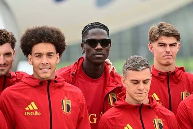Belgian national football team - 2026 FIFA World Cup, WM, Weltmeisterschaft, Fussball - media activities 08 06 2026 ZAVENTEM, BELGIUM - JUNE 08 : Meunier Thomas defender of Belgium, Witsel Axel midfielder of Belgium, Onana Amadou midfielder of Belgium, Trossard Leandro forward of Belgium, De Ketelaere Charles midfielder of Belgium pictured at Brussels airport before takeoff towards Seattle ahead of the FIFA World Cup 2026 on June 8, 2026 in Zaventem, Belgium, 08 06 2026 Zaventem Belgium Copyright: xPeterxDexVoechtx