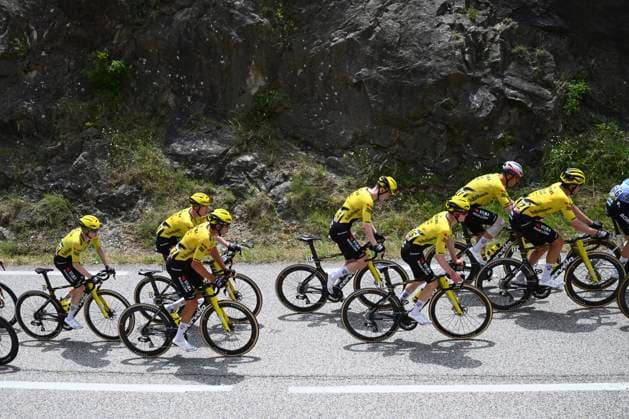 Tour Auvergne - Rhone-Alpes 2026 Stage 2 LE PUY-EN-VELAY, FRANCE - JUNE 08 : Jorgenson Matteo (USA) of Team Visma Lease a Bike, Affini Edoardo (ITA) of Team Visma Lease a Bike, Armirail Bruno (FRA) of Team Visma Lease a Bike, Hagenes Per Strand (NOR) of Team Visma Lease a Bike, Nordhagen Jorgen (NOR) of Team Visma Lease a Bike, Tulett Ben (GBR) of Team Visma Lease a Bike, Van Aert Wout (BEL) of Team Visma Lease a Bike during stage 2 of the 78th edition of Tour Auvergne - Rhone-Alpes an UCI World Tour 2.UWT cycling road race stage for Men Elite of 234.3 km with start in Saint-Martin-Le-Vinoux and finish in Le Puy-en-Velay on June 8, 2026 in Le Puy-en-Velay, France, 08 06 2026 ( Motordriver Guy De Vuyst - Le Puy-en-Velay France Copyright: xVincentxKalutx
