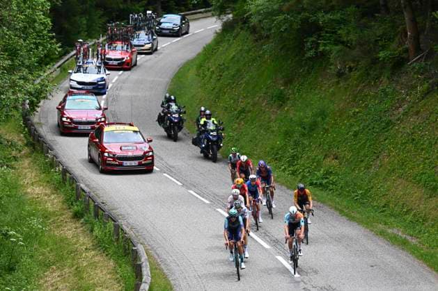 Tour Auvergne - Rhone-Alpes 2026 Stage 2 LE PUY-EN-VELAY, FRANCE - JUNE 08 : Charmig Anthon (DEN) of UNO-X Mobility, Garcia Pierna Raul (ESP) of Movistar Team, Van Mechelen Vlad (BEL) of Bahrain - Victorious, Veistroffer Baptiste (FRA) of Lotto Intermarche, Jegat Jordan (FRA) of TotalEnergies, Diaz Alex (ESP) of Caja Rural - Seguros RGA, Raisberg Nadav (ISR) of NSN Cycling Team, Thomas Benjamin (FRA) of Cofidis, Braz Afonso Clement (FRA) of Groupama - FDJ United, Renard-Haquin Henri-Francois (FRA) of Team Picnic PostNL during stage 2 of the 78th edition of Tour Auvergne - Rhone-Alpes an UCI World Tour 2.UWT cycling road race stage for Men Elite of 234.3 km with start in Saint-Martin-Le-Vinoux and finish in Le Puy-en-Velay on June 8, 2026 in Le Puy-en-Velay, France, 08 06 2026 ( Motordriver Guy De Vuyst - Le Puy-en-Velay France Copyright: xVincentxKalutx