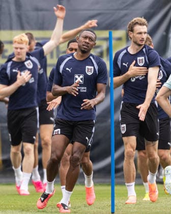 SOCCER - FIFA World Cup, WM, Weltmeisterschaft, Fussball 2026, preview SANTA BARBARA,CALIFORNIA,USA,08.JUN.26 - SOCCER - FIFA World Cup 2026, USA, Mexico, Canada, preview, OEFB, Oesterreichischer Fussball-Bund, training team AUT. Image shows David Alaba and Stefan Posch (AUT). GEPAxpictures xArminxRauthner