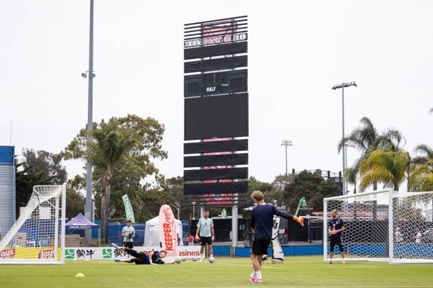 SOCCER - FIFA World Cup, WM, Weltmeisterschaft, Fussball 2026, preview SANTA BARBARA,CALIFORNIA,USA,08.JUN.26 - SOCCER - FIFA World Cup 2026, USA, Mexico, Canada, preview, OEFB, Oesterreichischer Fussball-Bund, training team AUT. Image shows Florian Wiegele, goal keeper coach Michael Gspurning, Patrick Pentz and Alexander Schlager (AUT). GEPAxpictures xArminxRauthner