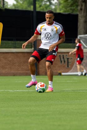 Team Arrival Germany, Base Camp, practice, FIFA World Cup, WM, Weltmeisterschaft, Fussball 2026, Winston-Salem JAMIE LEWELING of DFB practicing for the FIFA World Cup 2026 at Wake Forest University™s Spry Stadium in Winston-Salem, North Carolina, United States, June 8, 2026. WINSTON-SALEM Spry Stadium North Carolina USA Copyright: xPaulxMoreax 064A2793