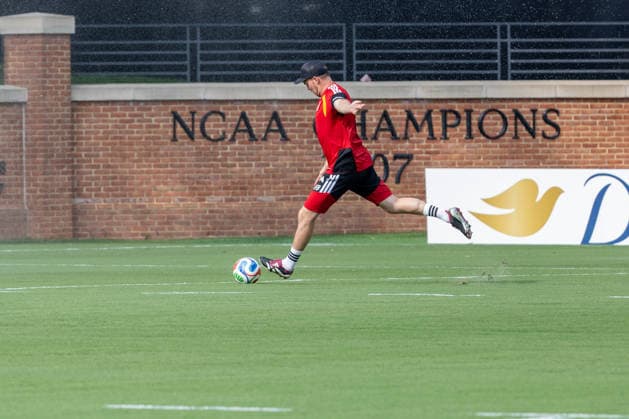 Team Arrival Germany, Base Camp, practice, FIFA World Cup, WM, Weltmeisterschaft, Fussball 2026, Winston-Salem JULIAN NAGELSMANN practicing his kick during day 1 DFB practice for the FIFA World Cup 2026 at Wake Forest University™s Spry Stadium in Winston-Salem, North Carolina, United States, June 8, 2026. WINSTON-SALEM Spry Stadium North Carolina USA Copyright: xPaulxMoreax 1R8A5070