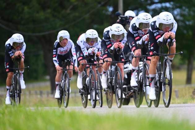 Tour Auvergne - Rhone-Alpes 2026 Stage 3 PERREUX, FRANCE - JUNE 09 : Del Toro Isaac (MEX) of UAE Team Emirates - XRG, Almeida Joao (POR) of UAE Team Emirates - XRG, Cosnefroy Benoit (FRA) of UAE Team Emirates - XRG, Oliveira Ivo (POR) of UAE Team Emirates - XRG, Sivakov Pavel (FRA) of UAE Team Emirates - XRG, Torres Pablo (ESP) of UAE Team Emirates - XRG, Vermaerke Kevin (USA) of UAE Team Emirates - XRG during stage 3 of the 78th edition of Tour Auvergne - Rhone-Alpes an UCI World Tour 2.UWT Team Time Trial stage for Men Elite of 28.4 km with start in Perreux and finish in Perreux on June 9, 2026 in Perreux, France, 09 06 2026 ( Motordriver Guy De Vuyst - Perreux France Copyright: xVincentxKalutx
