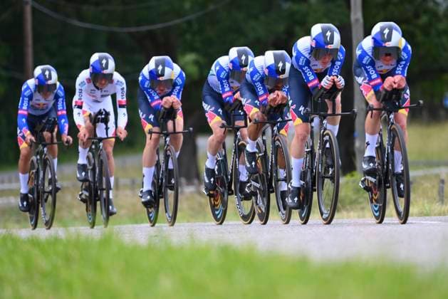 Tour Auvergne - Rhone-Alpes 2026 Stage 3 PERREUX, FRANCE - JUNE 09 : Martinez Daniel Felipe (COL) of Red Bull - BORA - Hansgrohe, Etxeberria Haimar (ESP) of Red Bull - BORA - Hansgrohe, Fisher-Black Finn (NZL) of Red Bull - BORA - Hansgrohe, Thornley Callum (GBR) of Red Bull - BORA - Hansgrohe, Tuckwell Luke (AUS) of Red Bull - BORA - Hansgrohe, Van Gils Maxim (BEL) of Red Bull - BORA - Hansgrohe, Vermeersch Gianni (BEL) of Red Bull - BORA - Hansgrohe during stage 3 of the 78th edition of Tour Auvergne - Rhone-Alpes an UCI World Tour 2.UWT Team Time Trial stage for Men Elite of 28.4 km with start in Perreux and finish in Perreux on June 9, 2026 in Perreux, France, 09 06 2026 ( Motordriver Guy De Vuyst - Perreux France Copyright: xVincentxKalutx