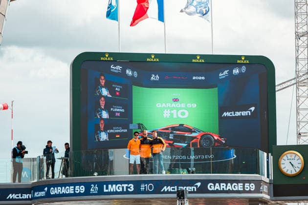24 HEURES DU MANS 2026 - TUESDAY 10 AU Antares (hkg), FLEMING Thomas (gbr), KIRCHHOFER Marvin (ger), Garage 59, McLaren 720S LMGT3 Evo 10, LM GT3, action, autograph session, during the 24 Hours of Le Mans 2026, 3rd round of the 2026 FIA World Endurance Championship, on June 9, 2026 on the Circuit des 24 Heures du Mans in Le Mans, France - Copyright: xAndreaxLorenzinax