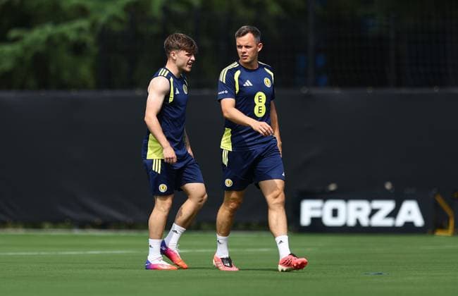 Lawrence Shankland of Scotland and Ben Gannon-Doak of Scotland Scotland Training Session and press conference, PK, Pressekonferenz 2026 FIFA World Cup, WM, Weltmeisterschaft, Fussball Football, Atrium Health Performance Park, Charlotte, USA - 10 Jun 2026Charlotte Atrium Health Performance Park United States of America EDITORIAL USE ONLY No use with unauthorised audio, video, data, fixture lists, club league logos or live services. Online in-match use limited to 120 images, no video emulation. No use in betting, games or single club league player publications. Copyright: xMichaelxZemanek Shutterstockx 16919987b