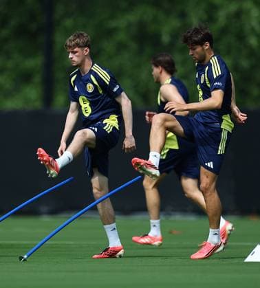 Tyler Fletcher of Scotland and Aaron Hickey of Scotland Scotland Training Session and press conference, PK, Pressekonferenz 2026 FIFA World Cup, WM, Weltmeisterschaft, Fussball Football, Atrium Health Performance Park, Charlotte, USA - 10 Jun 2026Charlotte Atrium Health Performance Park United States of America EDITORIAL USE ONLY No use with unauthorised audio, video, data, fixture lists, club league logos or live services. Online in-match use limited to 120 images, no video emulation. No use in betting, games or single club league player publications. Copyright: xMichaelxZemanek Shutterstockx 16919987j