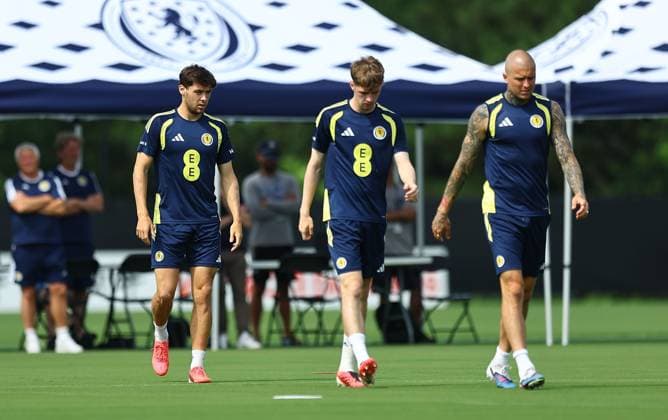 Aaron Hickey of Scotland Scotland Training Session and press conference, PK, Pressekonferenz 2026 FIFA World Cup, WM, Weltmeisterschaft, Fussball Football, Atrium Health Performance Park, Charlotte, USA - 10 Jun 2026Charlotte Atrium Health Performance Park United States of America EDITORIAL USE ONLY No use with unauthorised audio, video, data, fixture lists, club league logos or live services. Online in-match use limited to 120 images, no video emulation. No use in betting, games or single club league player publications. Copyright: xMichaelxZemanek Shutterstockx 16919987ap