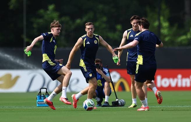 Lewis Ferguson of Scotland and Tyler Fletcher of Scotland Scotland Training Session and press conference, PK, Pressekonferenz 2026 FIFA World Cup, WM, Weltmeisterschaft, Fussball Football, Atrium Health Performance Park, Charlotte, USA - 10 Jun 2026Charlotte Atrium Health Performance Park United States of America EDITORIAL USE ONLY No use with unauthorised audio, video, data, fixture lists, club league logos or live services. Online in-match use limited to 120 images, no video emulation. No use in betting, games or single club league player publications. Copyright: xMichaelxZemanek Shutterstockx 16919987au