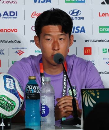 Fußball, FIFA WM 2026, Nationalteam Südkorea, Pressekonferenz South Korean team members speak at press conference, PK, Pressekonferenz ahead of Czechia World Cup match Son Heung-min, captain of the South Korean men s national football team, speaks during a press conference at Estadio Guadalajara in Zapopan, Mexico, 10 June 2026, a day ahead of a World Cup Group A football match against Czechia. Zapopan Mexico Copyright: xYONHAPx