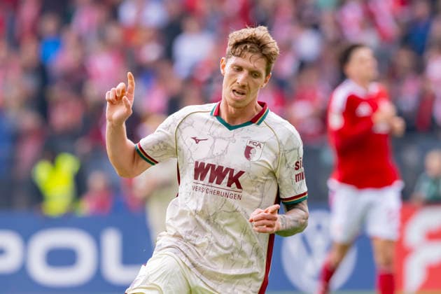 Germany, Cottbus, LEAG Energie Stadion, 22.08.2026, DFB Pokal 2026 27, 1. Runde, FC Energie Cottbus vs. FC Augsburg, Kristijan Jakic (FC Augsburg) bejubelt seinen Treffer, Photo by Eibner Pressefoto Tino Henschel DFB Pokal 2026 27, 1. Runde, FC Energie Cottbus vs. FC Augsburg Cottbus Copyright: xEibnerxPressefotox