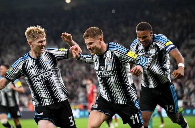 Harvey Barnes of Newcastle United scores their second goal Newcastle United v West Bromwich Albion, EFL Carabao Cup, Second Round, Football, St James Park, Newcastle, UK - 26 Aug 2026Newcastle St James Park United Kingdom EDITORIAL USE ONLY No use with unauthorised audio, video, data, fixture lists, club league logos or live services. Online in-match use limited to 120 images, no video emulation. No use in betting, games or single club league player publications. Copyright: xRichardxLee Shutterstockx 17115059aw
