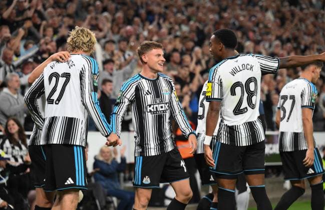 Harvey Barnes of Newcastle United scores their second goal Newcastle United v West Bromwich Albion, EFL Carabao Cup, Second Round, Football, St James Park, Newcastle, UK - 26 Aug 2026Newcastle St James Park United Kingdom EDITORIAL USE ONLY No use with unauthorised audio, video, data, fixture lists, club league logos or live services. Online in-match use limited to 120 images, no video emulation. No use in betting, games or single club league player publications. Copyright: xRichardxLee Shutterstockx 17115059bb