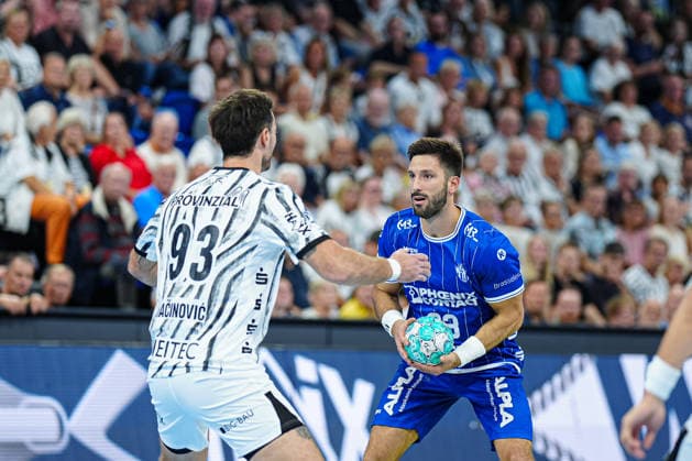Veron Nacinovic (THW Kiel, 93), Tim Suton (TBV Lemgo-Lippe, 23) GER, THW Kiel vs. TBV Lemgo-Lippe, Handball, 1. Bundesliga, Spieltag 1, Saison 2026 2027, 27.08.2026 GER, THW Kiel vs. TBV Lemgo-Lippe, Handball, 1. Bundesliga, Spieltag 1, Saison 2026 2027, 27.08.2026 Kiel Copyright: xEibner-Pressefoto MarcelxvonxFehrnx EP_MFN