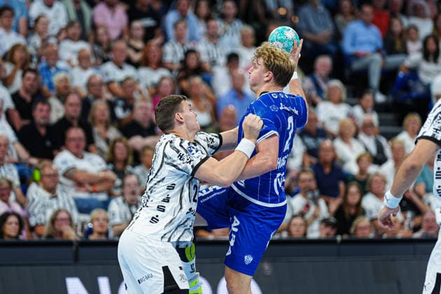 Lucas Laube (THW Kiel, 20), Lukas Hutecek (TBV Lemgo-Lippe, 02) GER, THW Kiel vs. TBV Lemgo-Lippe, Handball, 1. Bundesliga, Spieltag 1, Saison 2026 2027, 27.08.2026 GER, THW Kiel vs. TBV Lemgo-Lippe, Handball, 1. Bundesliga, Spieltag 1, Saison 2026 2027, 27.08.2026 Kiel Copyright: xEibner-Pressefoto MarcelxvonxFehrnx EP_MFN