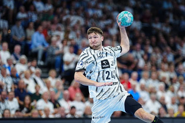 Wurf Tor Lukas Zerbe (THW Kiel, 24) GER, THW Kiel vs. TBV Lemgo-Lippe, Handball, 1. Bundesliga, Spieltag 1, Saison 2026 2027, 27.08.2026 GER, THW Kiel vs. TBV Lemgo-Lippe, Handball, 1. Bundesliga, Spieltag 1, Saison 2026 2027, 27.08.2026 Kiel Copyright: xEibner-Pressefoto MarcelxvonxFehrnx EP_MFN