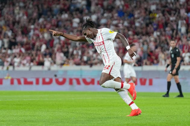 Cyriaque Irià Cyriaque Irie (SC Freiburg, 22) Torjubel, Emotionen, Torschuss, Abschluss, Torerfolg, Tor, Treffer , Deutschland, Fussball, UEFA Conference League, Play-offs, Rückspiel, 2026 2027, SC Freiburg vs. Motherwell FC, 27.08.2026, Europa-Park Stadion, Freiburg Freiburg Europa-Park Stadion Baden-Württemberg Deutschland Copyright: xArnexAmbergx
