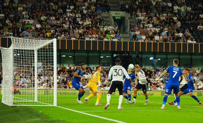 Emile Smith Rowe of Fulham scores the opening goal Fulham v AFC Wimbledon, EFL Carabao Cup, Second Round, Football, Craven Cottage, London, UK - 27 Aug 2026London Craven Cottage United Kingdom EDITORIAL USE ONLY No use with unauthorised audio, video, data, fixture lists, club league logos or live services. Online in-match use limited to 120 images, no video emulation. No use in betting, games or single club league player publications. Copyright: xJavierxGarcia Shutterstockx 17118946am