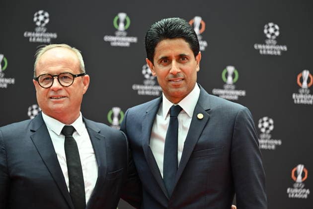 UEFA Champions League 2026 27 league phase draw in Monaco MONACO - AUGUST 27: Paris Saint Germain s Qatari president Nasser al-Khelaifi (R) poses prior to the draw ceremony for the league phase of the 2026-2027 UEFA Champions League football tournament at the Grimaldi Forum in Monaco on August 27, 2026. Mustafa Yalcin Anadolu Monaco Monaco. Editorial use only. Please get in touch for any other usage. Copyright: x2026xAnadoluxMustafaxYalcinx