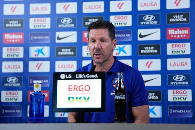 August 28, 2026, Madrid, Madrid, Spain: Diego Pablo Simeone, head coach of Atletico de Madrid, attends his press conference, PK, Pressekonferenz during a training session of Atletico de Madrid ahead the Spanish League, LaLiga EA Sports, match against Sevilla FC at Ciudad Deportiva Wanda Atletico de Madrid on August 28, 2026, in Madrid, Spain. Atletico De Madrid Training Session And Press Conference - Laliga Ea Sports - ZUMAa181 20260828_zaa_a181_061 Copyright: xDennisxAgyemanx
