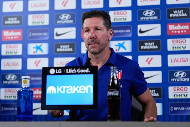 August 28, 2026, Madrid, Madrid, Spain: Diego Pablo Simeone, head coach of Atletico de Madrid, attends his press conference, PK, Pressekonferenz during a training session of Atletico de Madrid ahead the Spanish League, LaLiga EA Sports, match against Sevilla FC at Ciudad Deportiva Wanda Atletico de Madrid on August 28, 2026, in Madrid, Spain. Atletico De Madrid Training Session And Press Conference - Laliga Ea Sports - ZUMAa181 20260828_zaa_a181_082 Copyright: xDennisxAgyemanx