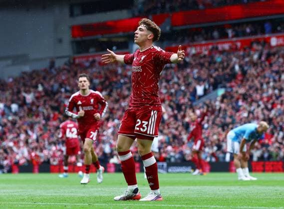 Victor Munoz of Liverpool celebrates scoring a goal to make it 2-2 Liverpool v Nottingham Forest, Premier League Football, Football, Anfield, Liverpool, UK - 29 Aug 2026Liverpool Anfield United Kingdom EDITORIAL USE ONLY No use with unauthorised audio, video, data, fixture lists, club league logos or live services. Online in-match use limited to 120 images, no video emulation. No use in betting, games or single club league player publications. Copyright: xMattxWest Shutterstockx 17118964ag