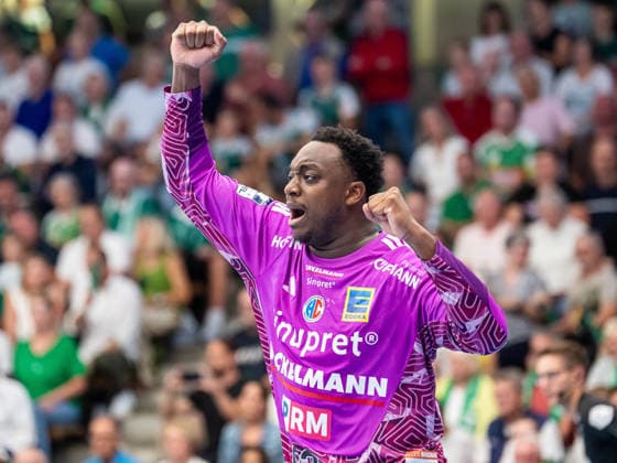 Rubens Pierre (HC Erlangen, 93) jubelt nach einer Parade, Frisch Auf Goeppingen vs. HC Erlangen, Handball, 1. Bundesliga, Herren, Spielzeit 2026 2027, 29.08.2026, Frisch Auf Goeppingen vs. HC Erlangen, Handball, 1. Bundesliga, Herren, Spielzeit 2026 2027, 29.08.2026 Goeppingen Copyright: xEibner-Pressefoto MichaelxSchmidx EP_MST