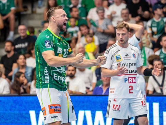 Ludvig Jurmala Astroem (Frisch Auf Goeppingen, 25) jubelt lautstark, Frisch Auf Goeppingen vs. HC Erlangen, Handball, 1. Bundesliga, Herren, Spielzeit 2026 2027, 29.08.2026, Frisch Auf Goeppingen vs. HC Erlangen, Handball, 1. Bundesliga, Herren, Spielzeit 2026 2027, 29.08.2026 Goeppingen Copyright: xEibner-Pressefoto MichaelxSchmidx EP_MST