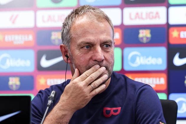 August 30, 2026, Sant Joan Despi, Barcelona, Spain: Hansi Flick, head coach of FC Barcelona, Barca attends his press conference, PK, Pressekonferenz during the training day of FC Barcelona ahead the Spanish League, LaLiga EA Sports, football match against Rayo Vallecano at Ciudad Esportiva Joan Gamper on August 30, 2026 in Sant Joan Despi, Barcelona, Spain. FC Barcelona Training And Press Conference - LaLiga EA Sports - ZUMAa181 20260830_zaa_a181_037 Copyright: xJavierxBorregox