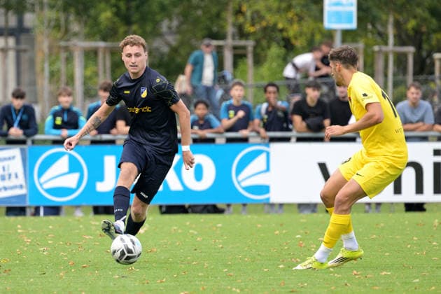 Gabriel Koertge Corral (TSV Ehningen, 09) im Zweikampf mit Marius Uhl (SG Sonnenhof Großaspach, 19) TSV Ehningen vs. SG Sonnenhof Grossaspach, Fussball, DB-Regio wfv-Pokal Achtelfinale,Saison 2026 2027, 02.09.2026 TSV Ehningen vs. SG Sonnenhof Grossaspach, Fussball, DB-Regio wfv-Pokal Achtelfinale,Saison 2026 2027, 02.09.2026 Ehningen Copyright: xEibner-Pressefotox EP_TBR