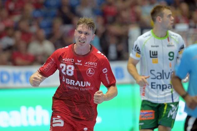 Jubel bei Luca Sigrist (MT Melsungen 28), Max Beneke (Frisch Auf Goeppingen 9) (R) , GER, MT Melsungen - Frisch Auf Goeppingen, Handball, 1. Bundesliga, 2. Spieltag, Saison 2026 2027, 02.09.2026, GER, MT Melsungen - Frisch Auf Goeppingen, Handball, 1. Bundesliga, 2. Spieltag, Saison 2026 2027, 02.09.2026 Kassel Copyright: xEibner-Pressefotox xRolandxSippelx EP_RSL