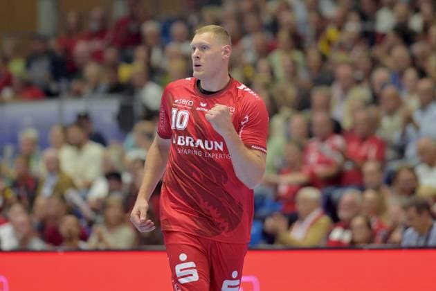 Jubel bei Dainis Kristopans (MT Melsungen 10) , GER, MT Melsungen - Frisch Auf Goeppingen, Handball, 1. Bundesliga, 2. Spieltag, Saison 2026 2027, 02.09.2026, GER, MT Melsungen - Frisch Auf Goeppingen, Handball, 1. Bundesliga, 2. Spieltag, Saison 2026 2027, 02.09.2026 Kassel Copyright: xEibner-Pressefotox xRolandxSippelx EP_RSL