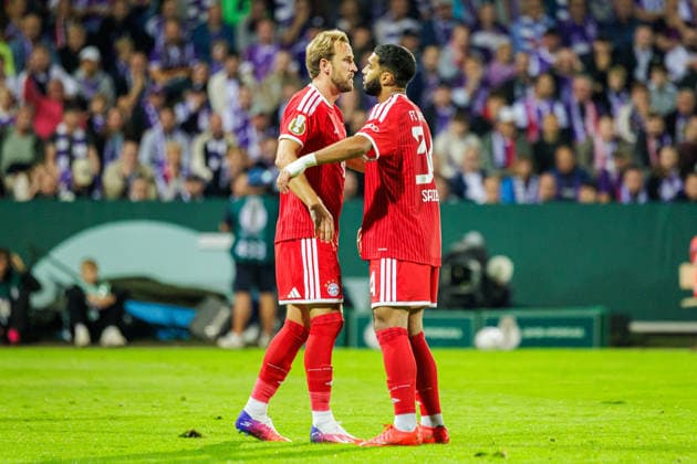 (L-R) Harry Kane (FC Bayern Muenchen, 09), Ismael Saibari (FC Bayern Muenchen, 34) jubeln ueber das Tor zum 1:0 durch Harry Kane (FC Bayern Muenchen, 09) GER, VfL Osnabrueck vs. FC Bayern Muenchen, Fussball, DFB-Pokal, 1. Runde, Spielzeit 2026 2027, 02.09.2026 DFL Regulations prohibit any use of photographers as image sequences and or quasi-video. GER, VfL Osnabrueck vs. FC Bayern Muenchen, Fussball, DFB-Pokal, 1. Runde, Spielzeit 2026 2027, 02.09.2026 Osnabrueck Copyright: xEibner-Pressefoto JanxRollingerx EP_JSK