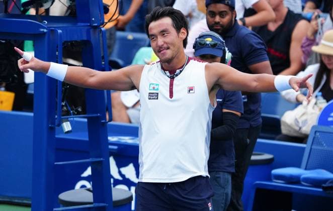 Yunchaokete Bu celebrates his win over Rafael Jodar 2026 US Open, Day Four, USTA Billie Jean King National Tennis Center, New York, USA - 02 Sep 2026New York USTA Billie Jean King National T New York (NY) United States of America EDITORIAL USE ONLY No use with unauthorised audio, video, data, fixture lists, club league logos or live services. Online in-match use limited to 120 images, no video emulation. No use in betting, games or single club league player publications. Copyright: xJavierxGarcia Shutterstockx 17124553cc